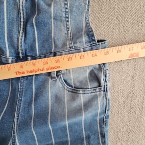 Almost Famous Overall Women's Size Small Striped Side Zip Med Wash ST# M53X-EF - Picture 15 of 16